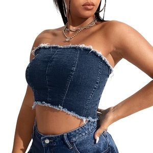 Urban Outfitters BDG Raw-Hem Denim Tube Top | Large